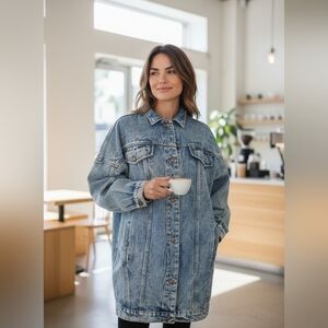 Tango Vintage Style Washed Denim Jacket Or Dress Marble Acid Wash Coat Unisex